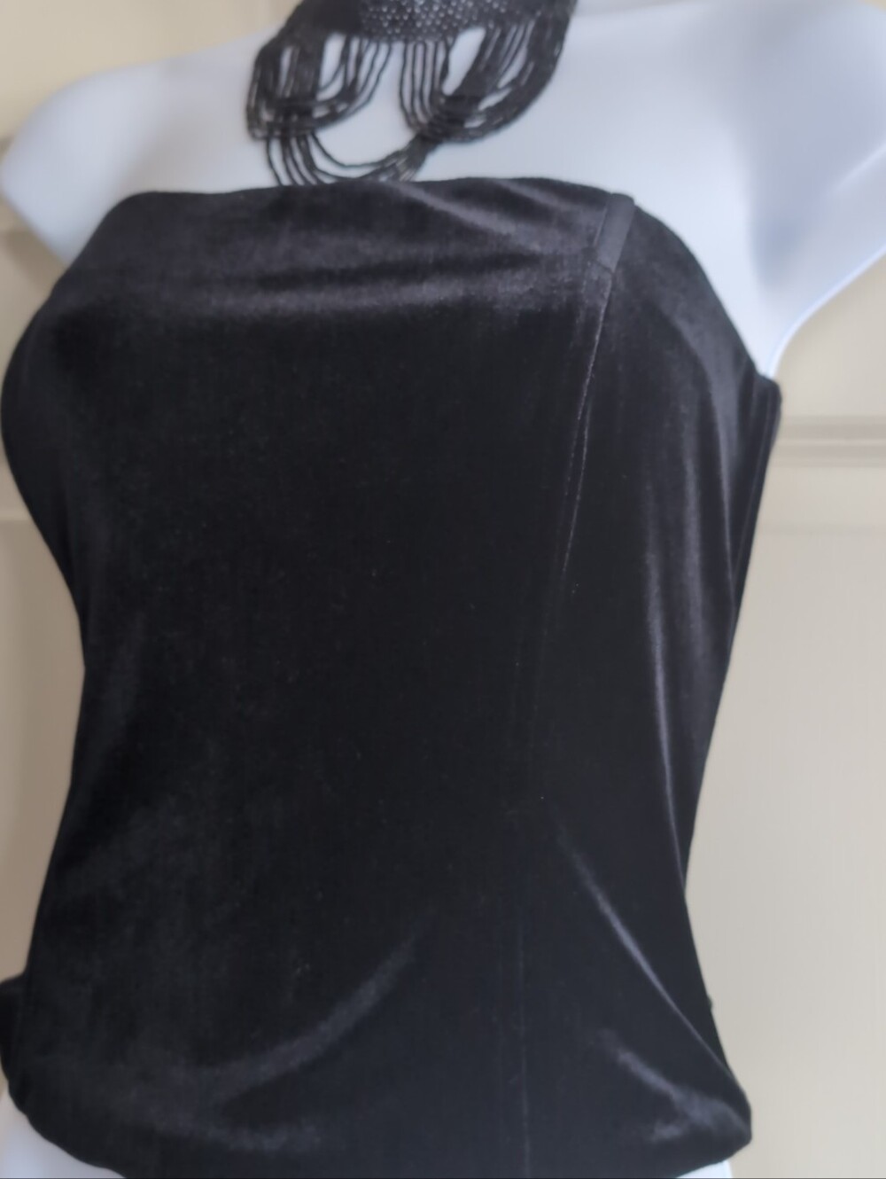 Vintage Y2K Scott McClintock black poly spandex velvet boned corset style top